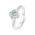 Sparkling S925 sterling silver lotus flower ring with brilliant moissanite stone - Adjustable Open / Classic Side Stone Style (FDJZ-051)