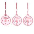 Three white wooden round Christmas ornaments with red Merry Christmas print and hanging cords - White Bauble * 3