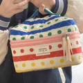 Quilted makeup bag with colorful rainbow patchwork, polka dots and top handle design - Rainbow Polka Dot [Makeup Bag]