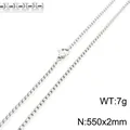 Silver stainless steel box chain necklace for men and women, size 550x2mm and weight 7g - Silver 550mm x 2mm