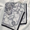 Elegant black and white square silk scarf with horse harness print on beige coat - New Chain Buckle White And Gray Silk Scarf / 65