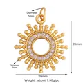 Golden sun pendant with white cubic zirconia inlay and 20mm diameter size details - Gold Hollow Ring Sun Flower