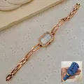 Orologio al quarzo quadrato oro rosa con lunetta in strass e bracciale a maglie - Oro Rosa Quadrante Bianco + Regolatore di Cinturino
