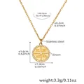 Golden stainless steel zircon round pendant necklace with religious character detail - 14mm Diameter (P367) / Gold