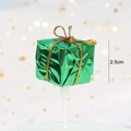 Miniature green metallic gift box cake topper with golden string for Christmas decor - Green Foil Mini Gift Box Style