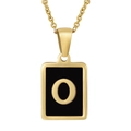 18K gold plated stainless steel rectangle pendant necklace with black enamel letter O - Gold Letter O (With Chain)
