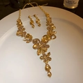 Luxury zircon jewelry set with necklace and earrings in gold with champagne stones - Champagne Water Drop Necklace 2pcs Set (34#)