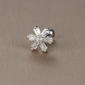 Silver snowflake stud earring with clear zircon and secure screw back ball closure - Baguette Zirconia Snowflake / Silver