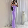 Elegant purple bodycon maxi dress with backless halter design and fishtail hem - S / Purple