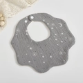 Grey 6-layer cotton gauze baby bib with white star and moon patterns in petal shape - Grey Star Moon