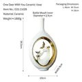 Jarrón moderno de cerámica blanca con decoración de ciervo dorado altura 36,5 cm - Jarrón de Ciervo Compañerismo de por Vida 11028-Blanco Oro
