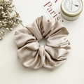 Champagne gold satin scrunchie with smooth silk texture and soft aesthetic ruffles - Large Champagne