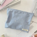 Borsa porta trucco azzurra con paillettes a stella d'argento e chiusura a zip - Blu