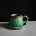 Green and brown gradient ceramic coffee cup and saucer set with hammered texture - Retro Green - Coffee Cup + Saucer 310ml / Universal
