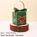 Dark green Christmas gift box with reindeer cutout and silk bow on wood stump - Ribbon Handle-Reindeer (Dark Green)