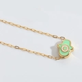 Golden necklace with mint green enamel Hand of Fatima pendant on white background - Green (ES2815-6)