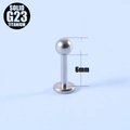 Stud de piercing labret en titane G23 avec barre de 6mm en finition argent naturel - Bille 2.5mm / Forme T (1.2*6mm)