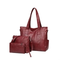 Three-piece wine red tote bag set with matching crossbody bag and pouch in retro PU leather - Tote Bag And Crossbody Bag And Pouch / Red
