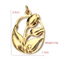 Gold hollow floral stainless steel pendant with leaf pattern and bead detail - BXGPJ082-Tulip Oval Pendant