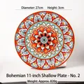 Bohemian style 11 inch ceramic dinner plate with colorful mandala floral pattern - 11 Inch Flat Plate - No. 2 / Colorful 2