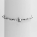 Minimalist silver beaded elastic bracelet with a polished letter L balloon charm - Silver L