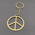 Detailed macro view of vintage bronze peace sign pendant with metallic ring and chain - Antique Bronze