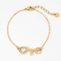 Golden stainless steel bracelet with zircon heart, heartbeat line, and dog paw charms - Gold White Zirconia (KD235)