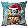 Christmas pillowcase with watercolor owl in red Santa hat on a dreamy blue bokeh background - Pattern 6 / 45*45cm Short Plush Single Sided Without Core