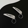 Silver metal snap hair clips with minimalist ring charms in a set of two for styling - 11 Circle (Pair)