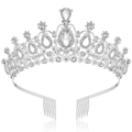 Silver bridal tiara with sparkling crystal rhinestones and central teardrop gemstone - Silver Hollow Rhinestone Crown (2)