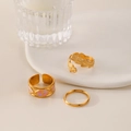 Elegant 18K gold-plated titanium steel ring set with purple enamel and leaf patterns - J632-Geometric Enamel Gold 3-Piece Set