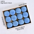 Set of 12 blue flocked 8cm Christmas ball ornaments with smooth and wavy textures - 8cm/12Pcs / Clear Sky Blue