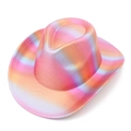 Pink iridescent cowboy hat with metallic luster and stripe texture for festive parties - One Size / Aurora Pink (3#)