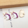 Golden unicorn charms with white and purple enamel finish for DIY jewelry making - Purple Enamel Unicorn 16x23