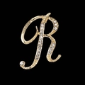 Elegant gold letter R brooch featuring sparkling crystal rhinestones on black background - Letter R Style (2255) / Gold R