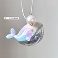 Pearlescent white whale keychain with blue star glitter and pearl bead charm - Pearl Steel Ring Style / Steel Ring Blue