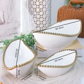 Trois saladiers en céramique blanche avec bordure perlée dorée et dimensions - Bol en Forme de Bateau Doré 10 Pouces