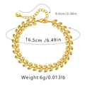 Detail view of 18K gold plated wheat ear bracelet with 16.5cm chain and 6cm extension - Leaf Shaped Bracelet (KB0156)