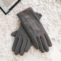 Guanti touch termici grigi con bordo rosa e fodera spessa per l'inverno - Taglia unica / Grigio