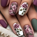 Eleganti unghie finte opache viola con decorazioni floreali di rose rosa dipinte a mano - Set da 24 Pezzi (Include Colla Jelly + Lima) / Stile Rosa Viola(CW587)