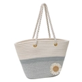 Borsa tote intrecciata a tre colori con manici in corda e dettaglio charm margherita - Grigio con Fiore di Paglia
