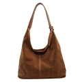 Bolso hobo vintage de ante marrón y cuero sintético con gran capacidad y diseño elegante - Marrón Amarillento