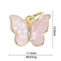 Macro shot of gold butterfly pendant with pink shell wings and size measurements - Pink Butterfly (DZ-1762)