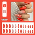 Uñas postizas con purpurina roja y nude con diseños de toronja, juego de 24 unidades - Pomelo Naranja (Estilo Pegamento) (W1005)