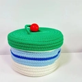Cesta de almacenamiento de algodón tejida a mano con tapa verde y pomo rojo superior - Tapa verde (22*12)
