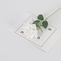 Single white velvet artificial rose with green leaves on a minimalist card background - White (Small Velvet)