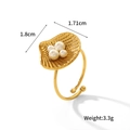 Anello a conchiglia dorato con quattro perle bianche su fascia regolabile in acciaio inox - Conchiglia con Perle Artificiali