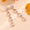 Polished silver stainless steel drop earrings with four tiered liquid metal water droplets - Silver Multi-Waterdrop Dangle Earrings (H207)