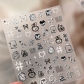 Minimalist nail art stickers TL-420 with silver embossed bows, hearts, and retro patterns - TL-420-Relief-Silver Stamping