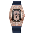 Tonneaushaped rose gold watch with crystal inlay and navy blue silicone strap - Blue